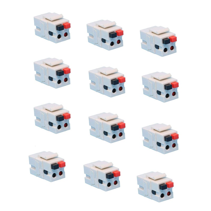 DIYTECH Speaker Keystone Jack â€“ Spring Loaded Speaker Jack for Keystone Wall Plate, Female to Female, for Home Theater Wall Plates - White (12-Pack) - Image 1